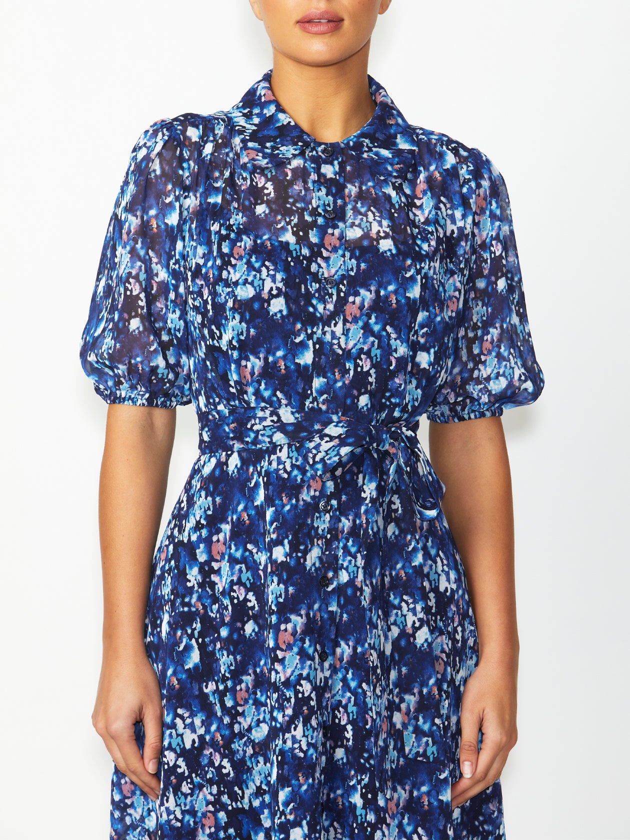 Women's Chiffon Shirtdress Dress in Navy | Delilah