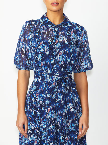 Women's Chiffon Shirtdress Dress in Navy | Delilah