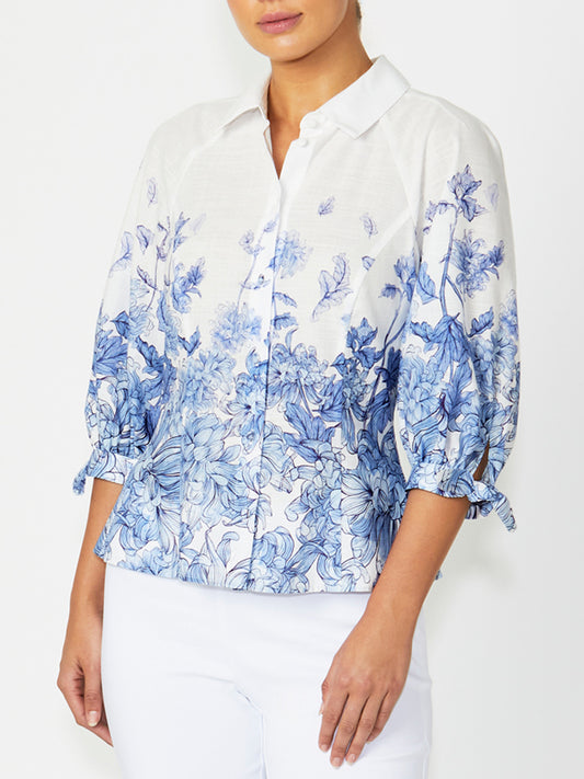 Women's Cotton Fit & Flare Blouse in White | Roberta