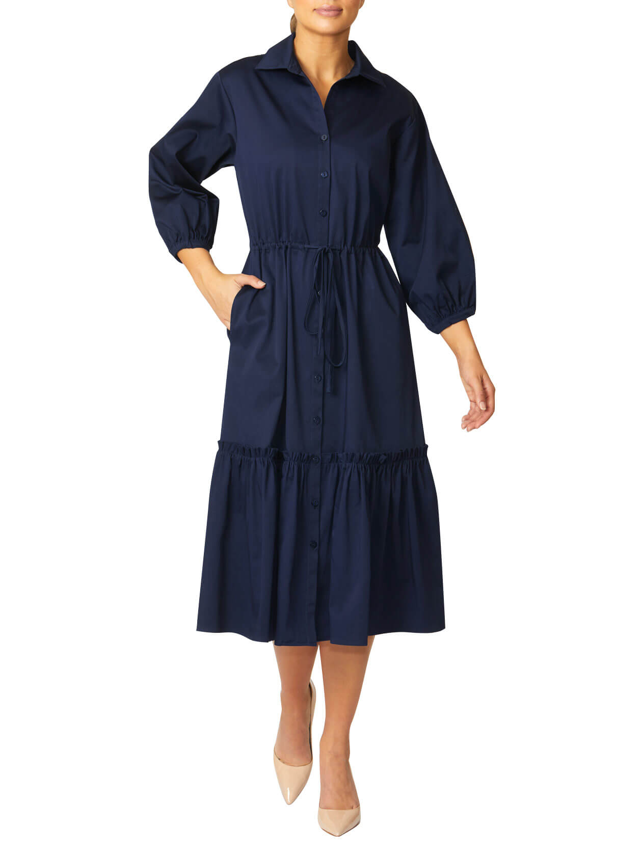 Women's Cotton Shirtdress Dress in Navy | Cara