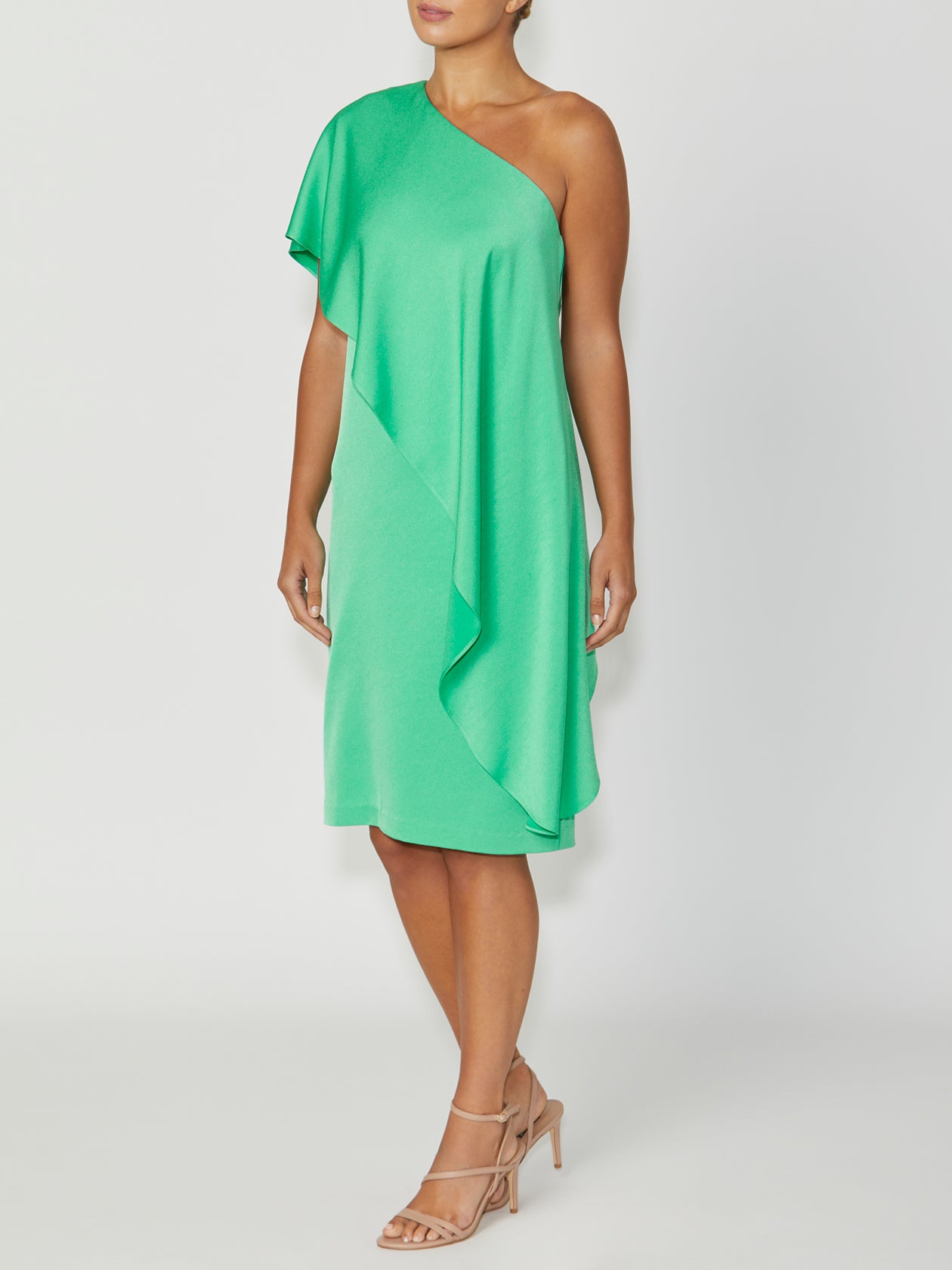 Women's Crepe Asymmetrical Dress in Green | India