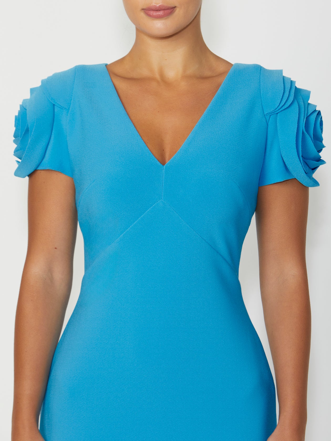 Women's Crepe Ruffle Sleeve Dress in Blue | Talulla