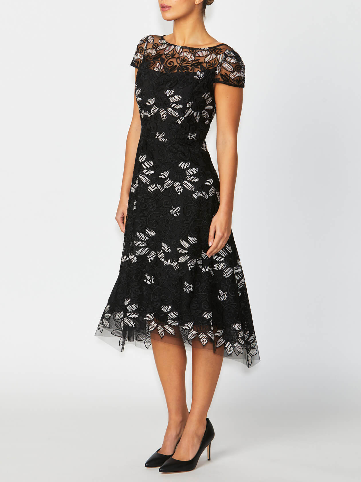 Stellar Black Embroidered A-Line Dress