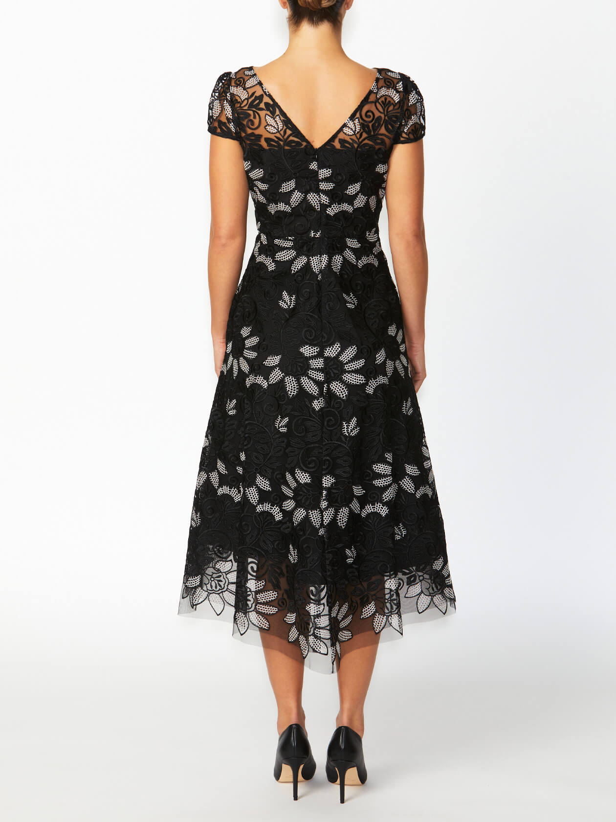 Stellar Black Embroidered A-Line Dress