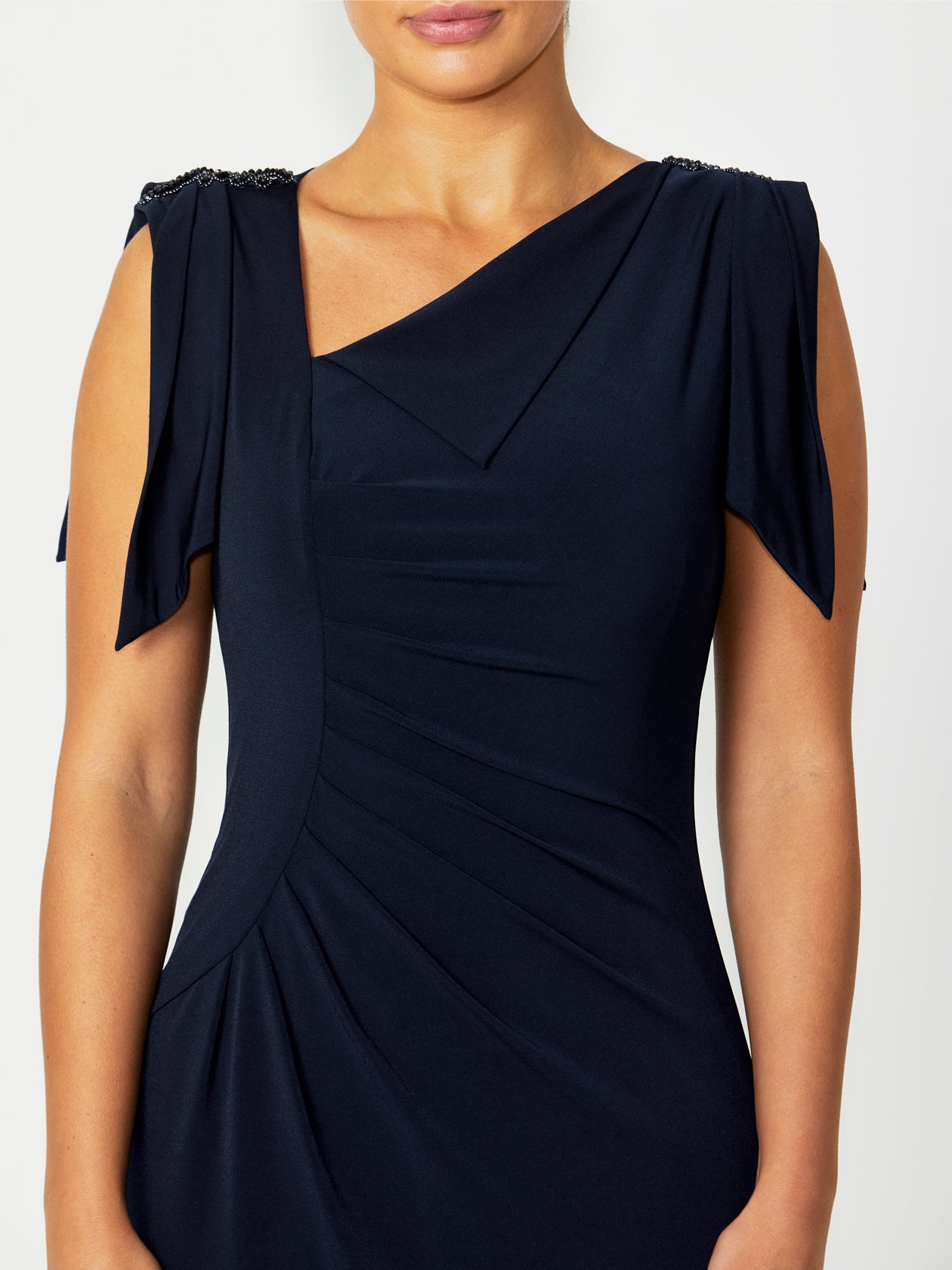 Women's Jersey Asymmetrical Dress in Navy | Hebe