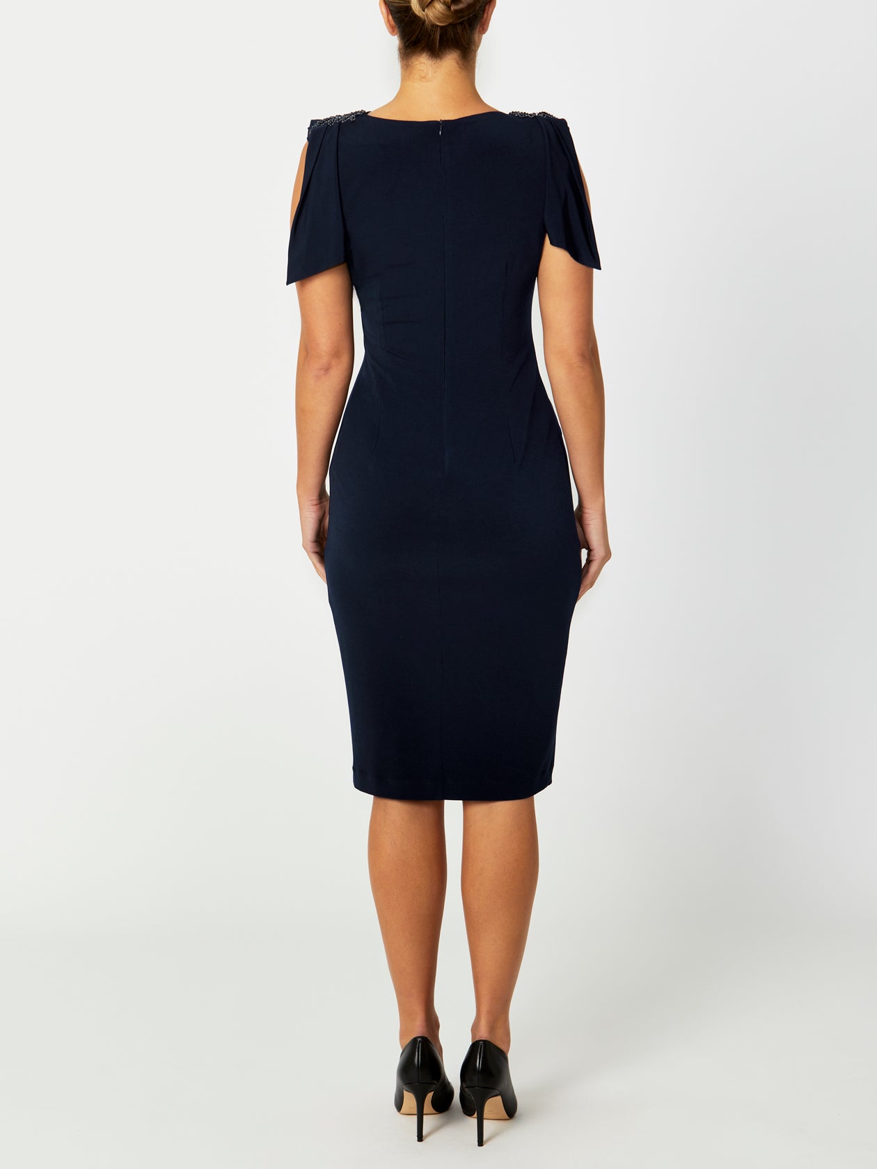 Women's Jersey Asymmetrical Dress in Navy | Hebe