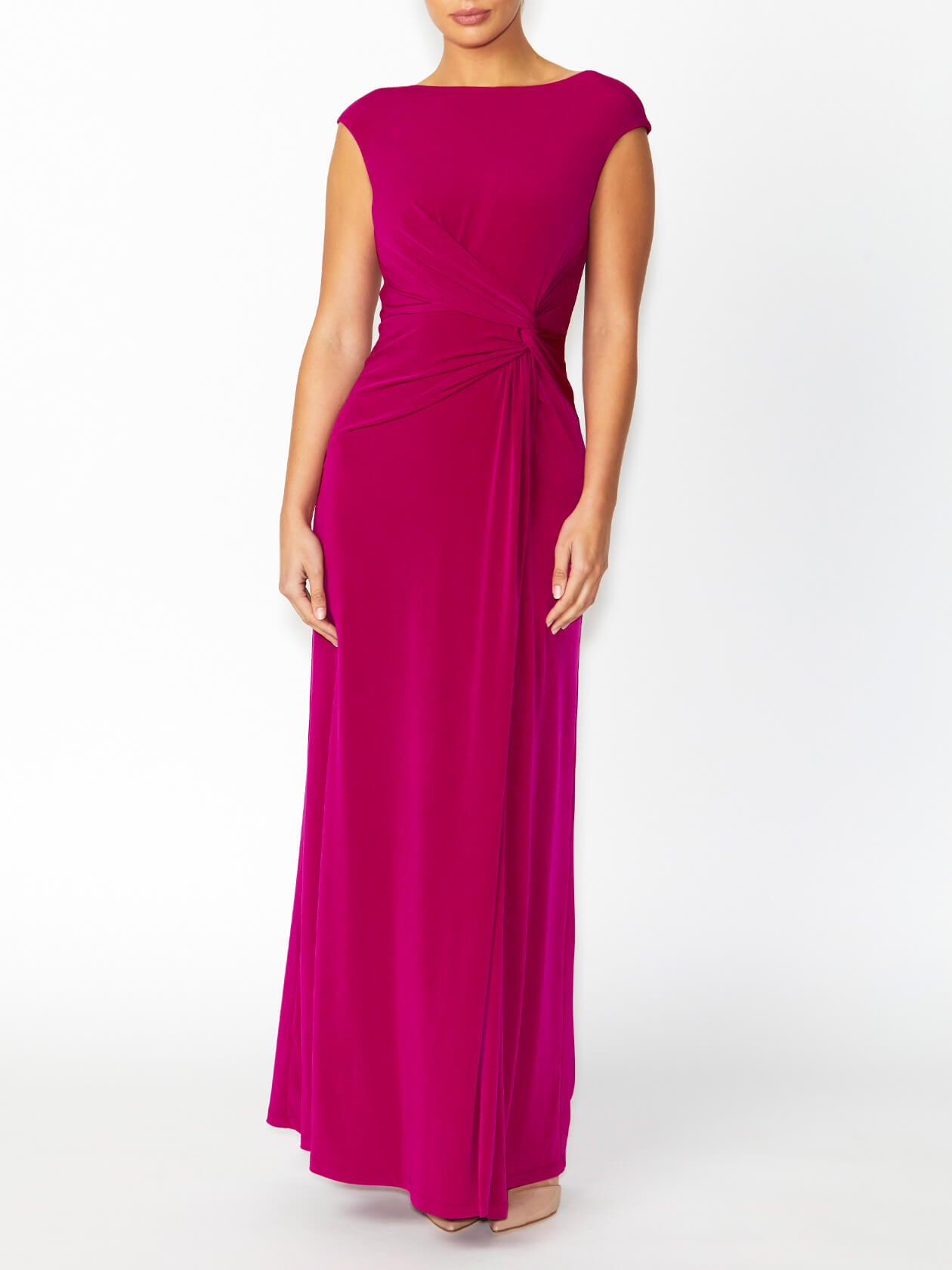 Women's Jersey Floor Length Gown in Pink | Tiffany