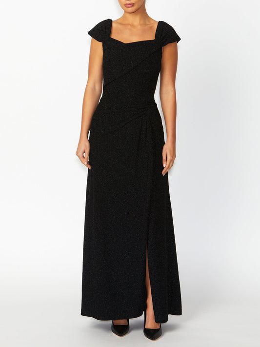 Women's Lurex Knit Floor Length Gown in Black | Sloane