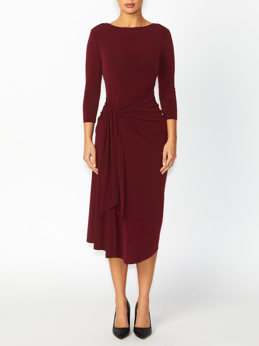 Women's Jersey Asymmetrical Wrap Dress in Red | Loren