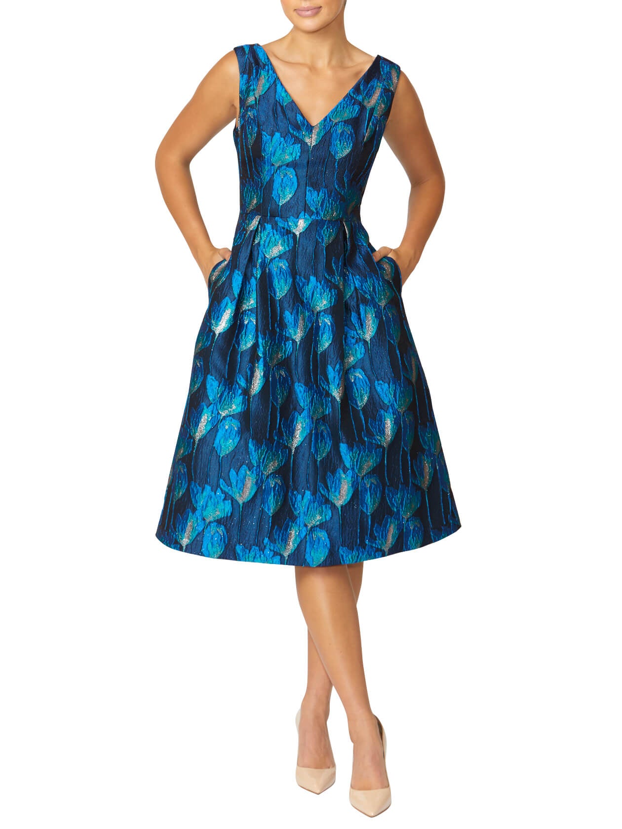 Avery Navy Jacquard Dress