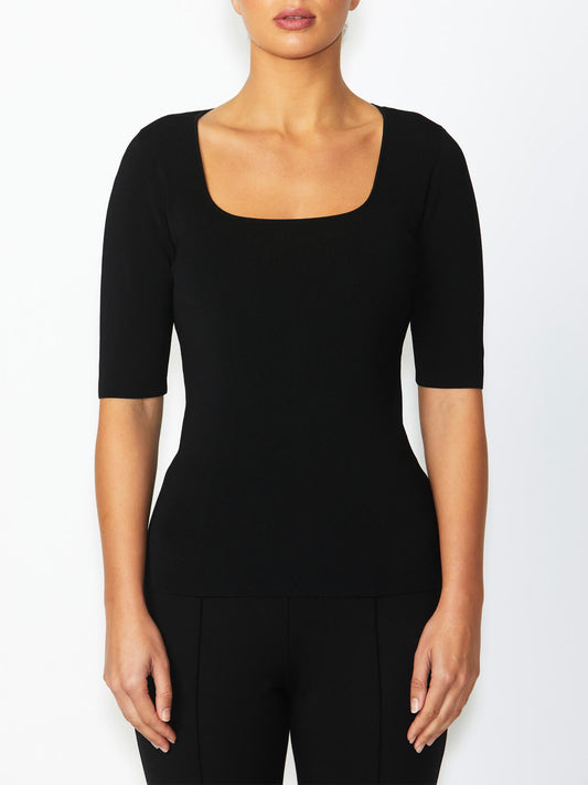 Women's Knit Easy Fit Stretch Top in Black | Milano