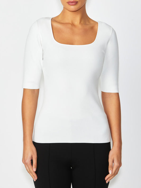 Women's Knit Easy Fit Stretch Top in Ivory | Milano