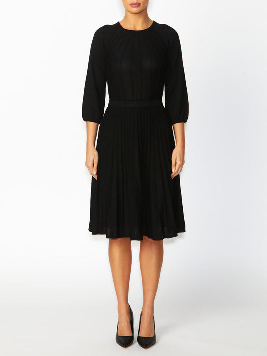Women's Lurex Knit Fit & Flare Dress in Black | Pia