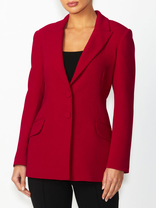 Women's Crepe Longline Jacket in Red | Rochelle