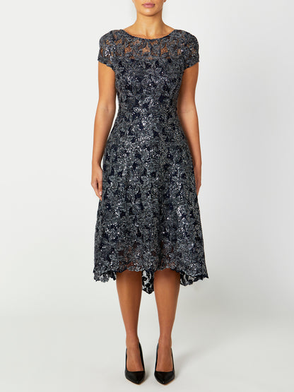 Women's Sequin Asymmetrical Dress in Navy | Stellar