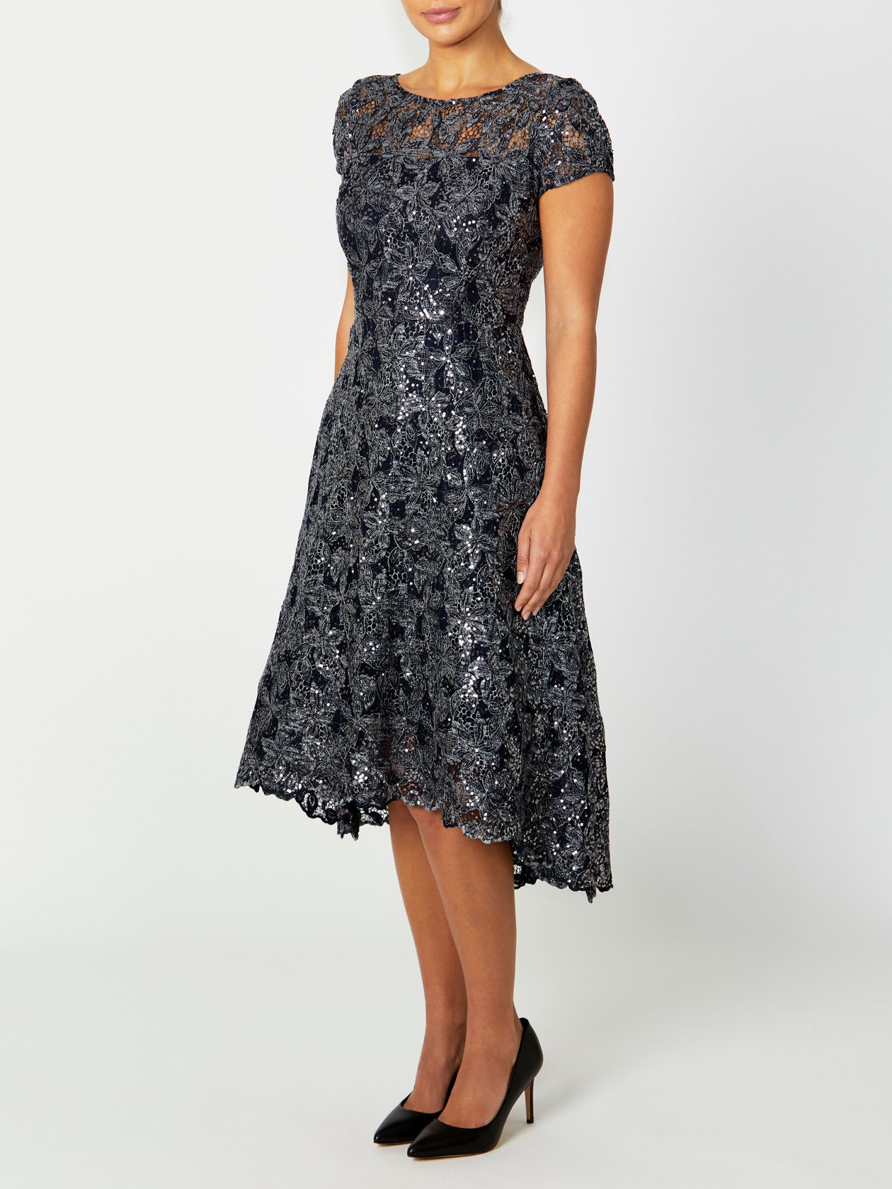 Women's Sequin Asymmetrical Dress in Navy | Stellar