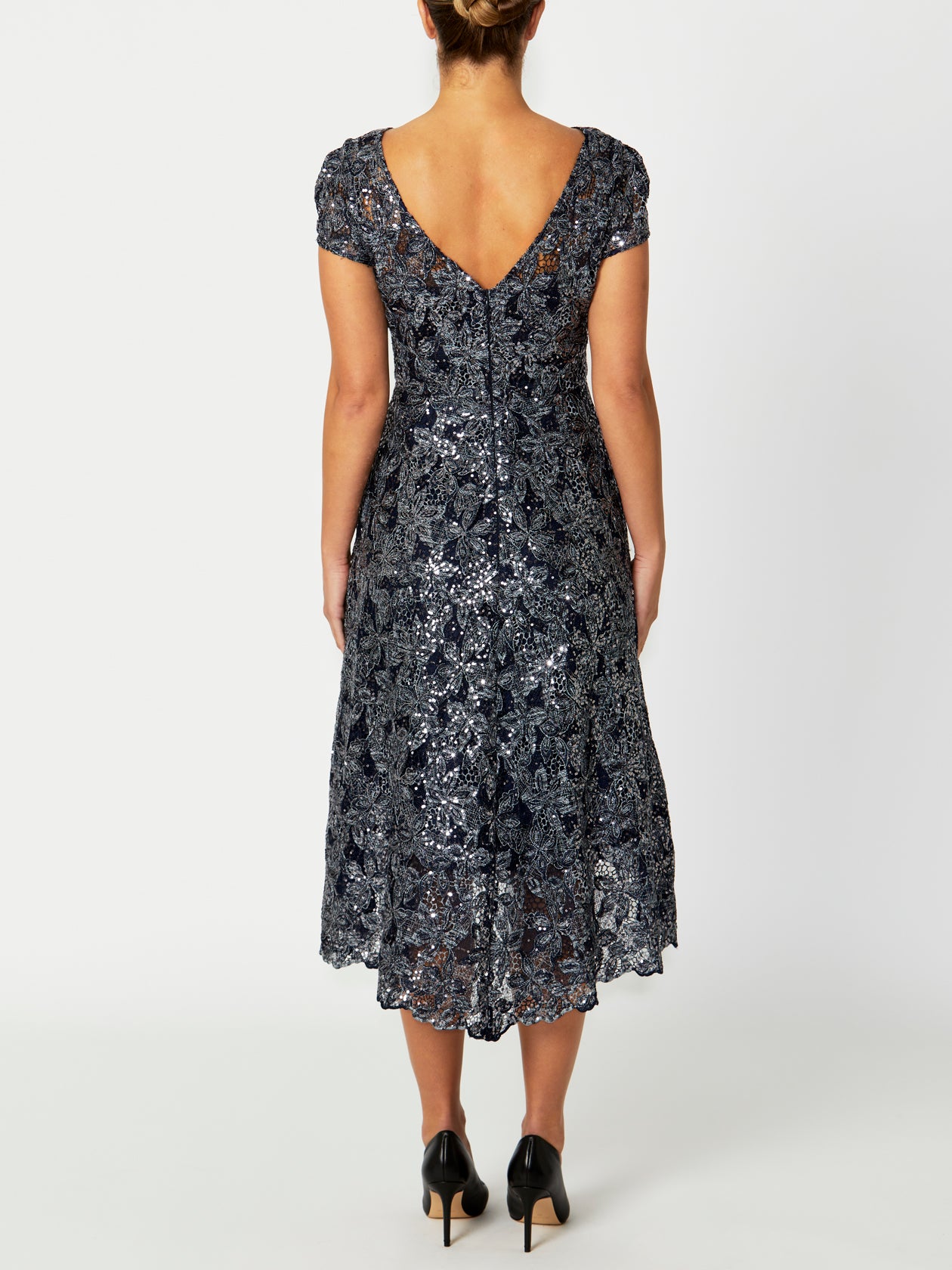 Women's Sequin Asymmetrical Dress in Navy | Stellar