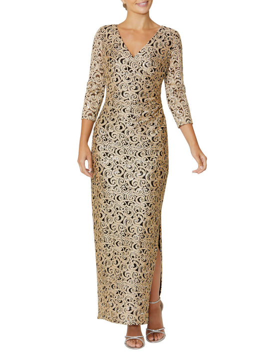 Aurelia Black and Gold Stretch Lace Gown