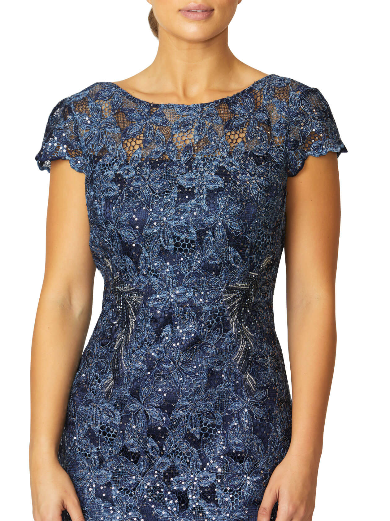 Blue lace hotsell shift dress