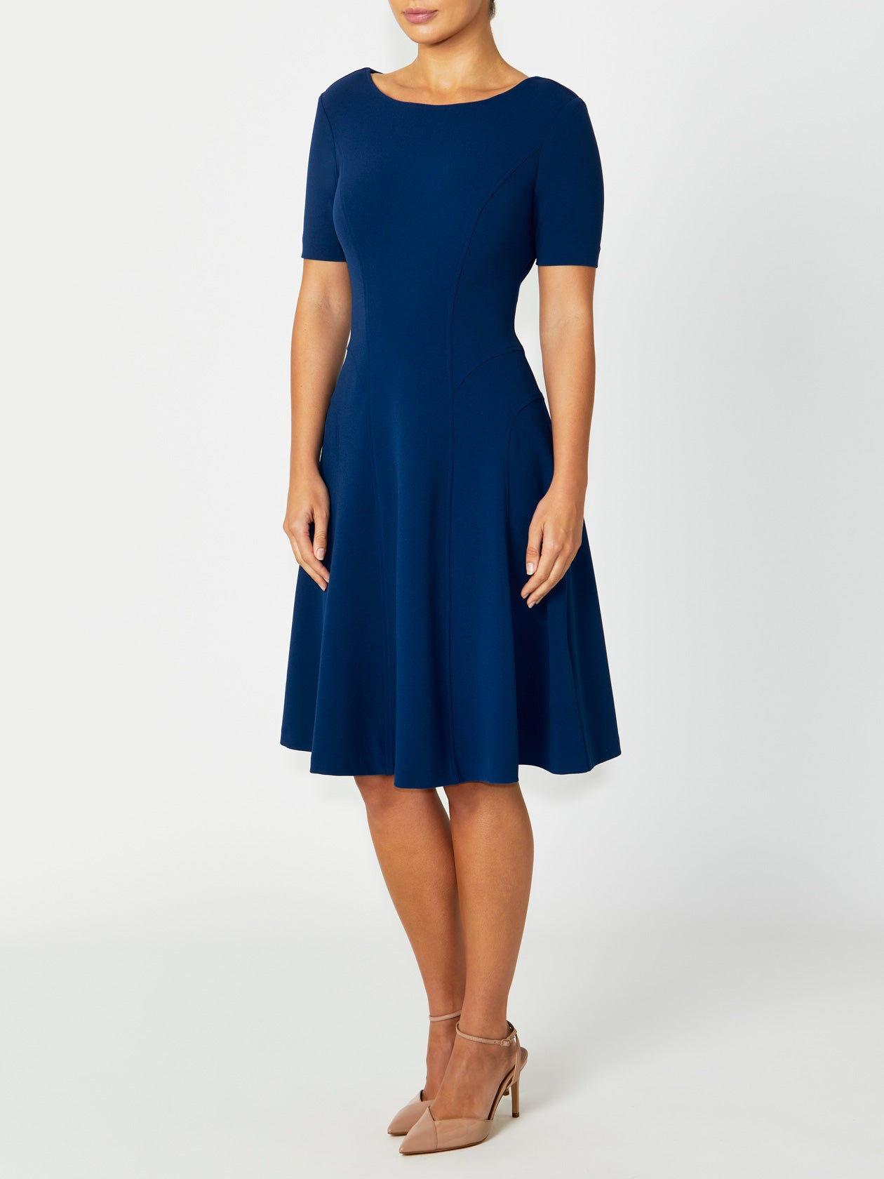 Blue fit and flare dress best sale