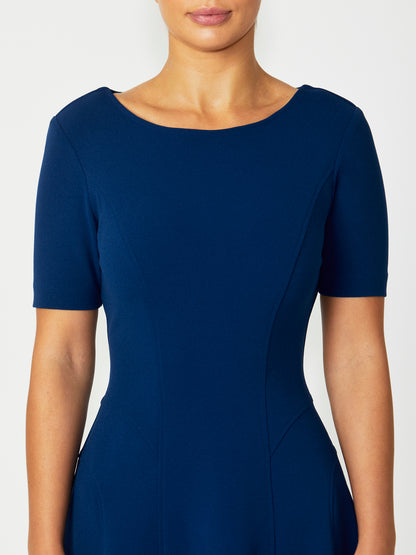 Women's Stretch Scuba Fit & Flare Dress in Navy | Marilyn