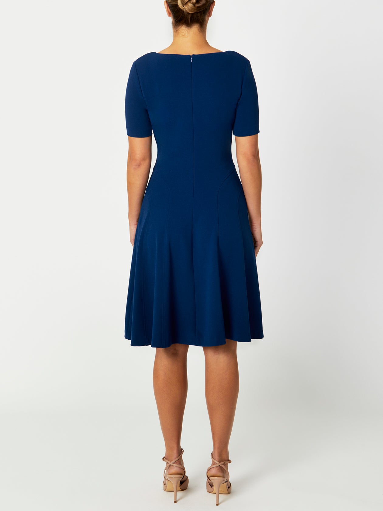 Women's Stretch Scuba Fit & Flare Dress in Navy | Marilyn