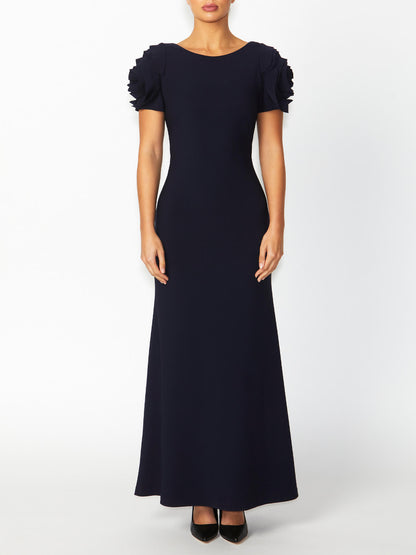 Women's Crepe Column Gown in Navy | Thea