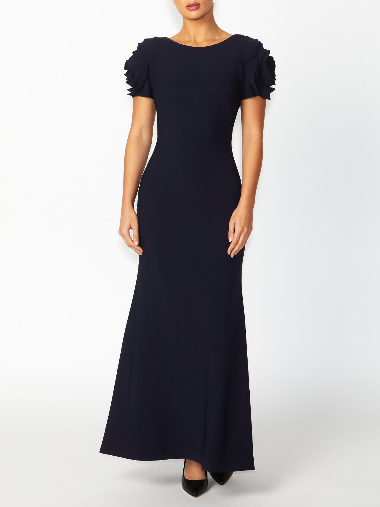 Women's Crepe Column Gown in Navy | Thea