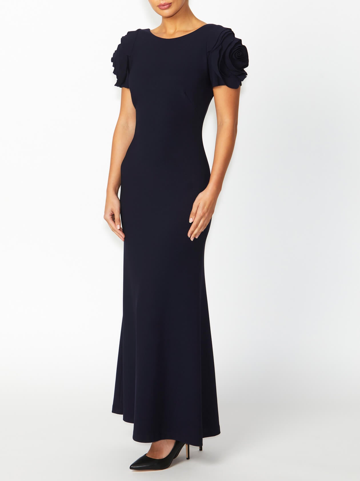 Women's Crepe Column Gown in Navy | Thea