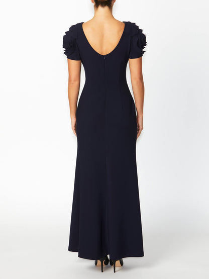 Women's Crepe Column Gown in Navy | Thea