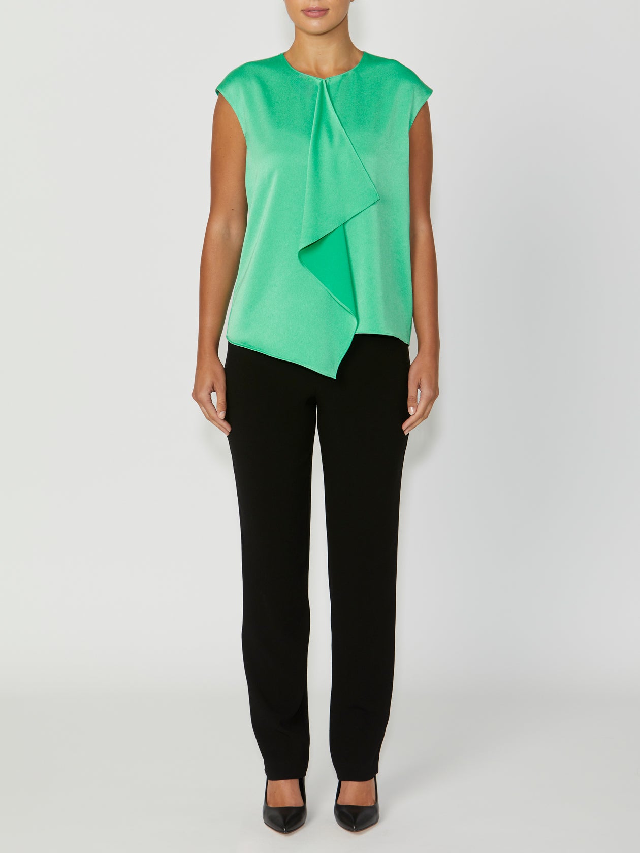 Women's Crepe DrapeFront Top in Green | Arina