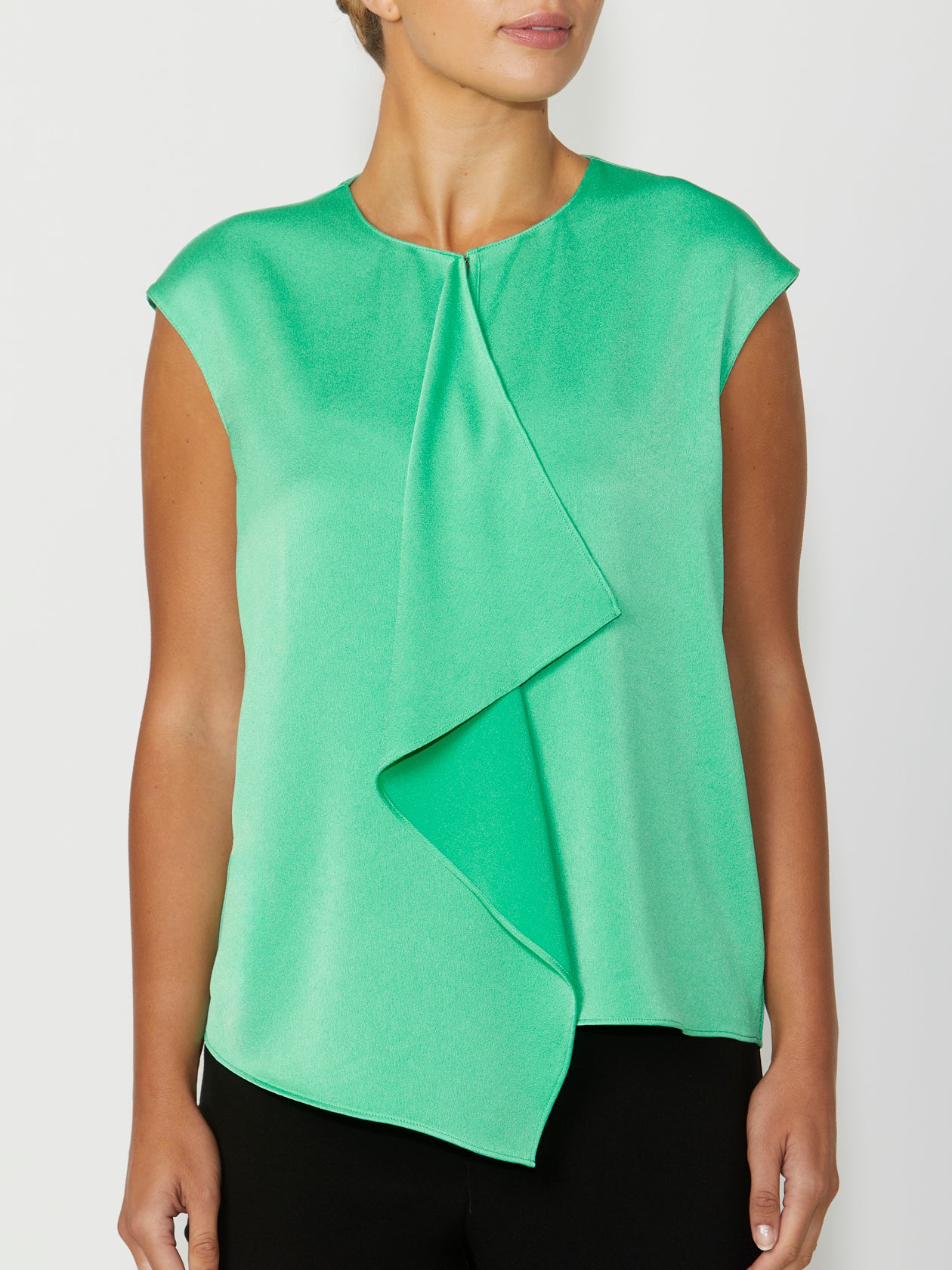 Women's Crepe DrapeFront Top in Green | Arina