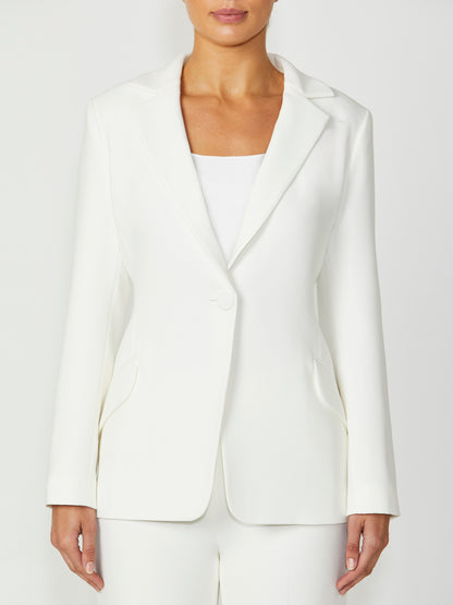 Women's Crepe Single Button Jacket in Ivory | Lola