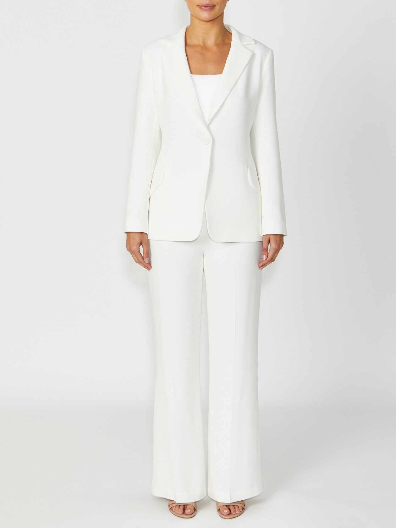 Women's Crepe Single Button Jacket in Ivory | Lola