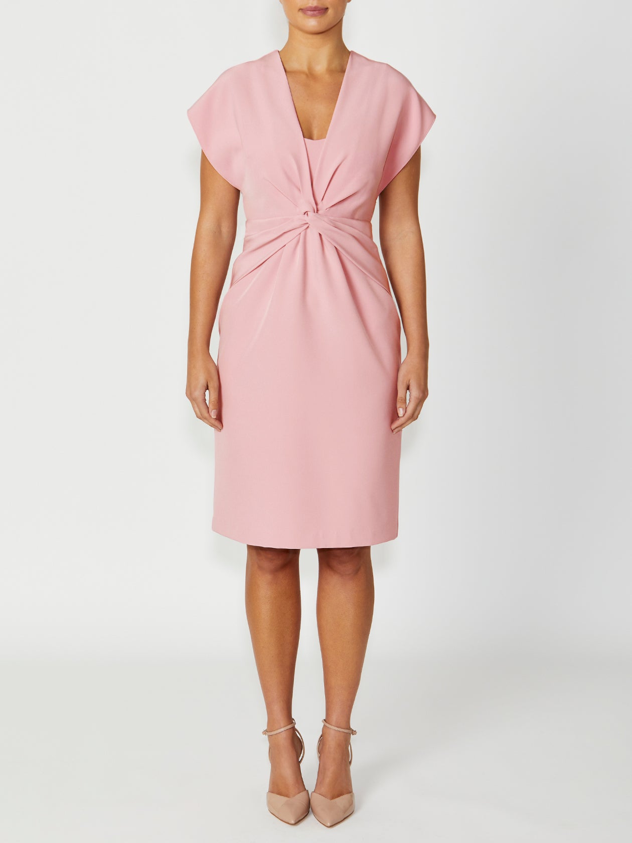 Women's Crepe Twist Neck Dress in pink | Kyla