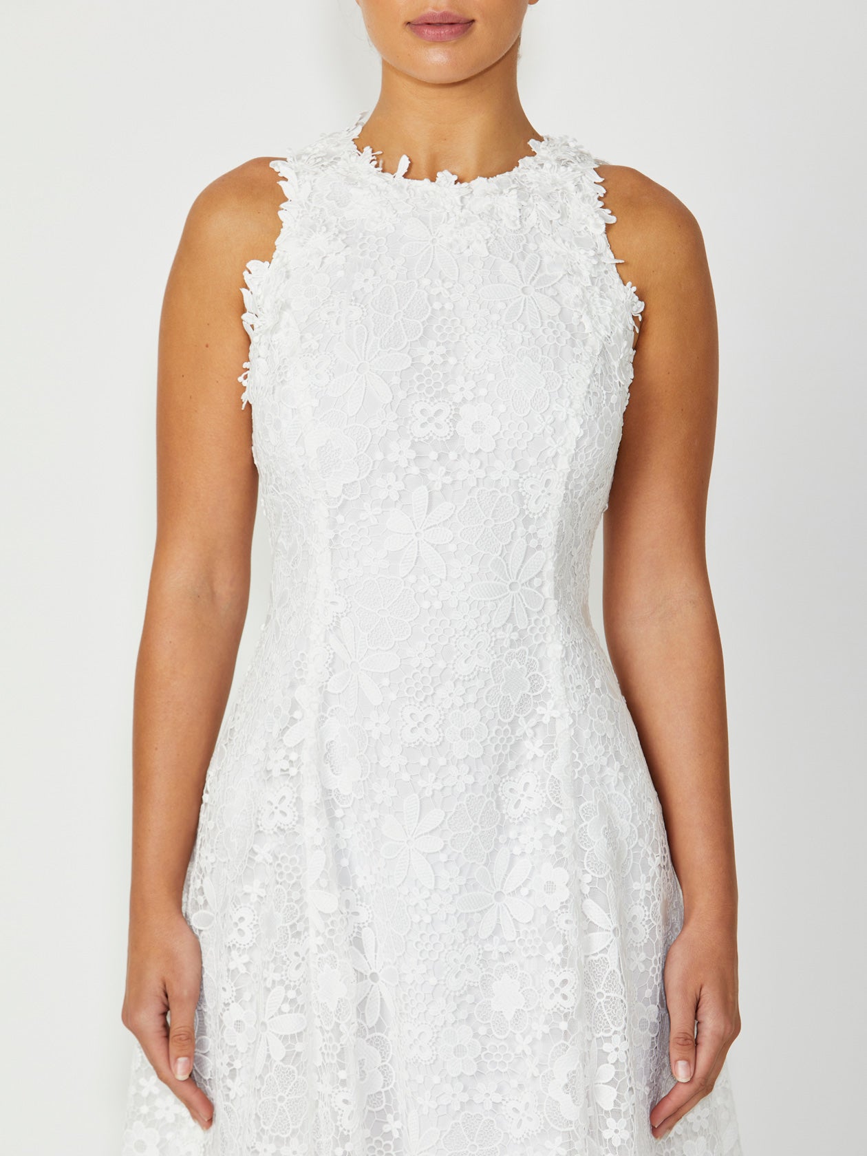 Fit and flare white lace dress hotsell