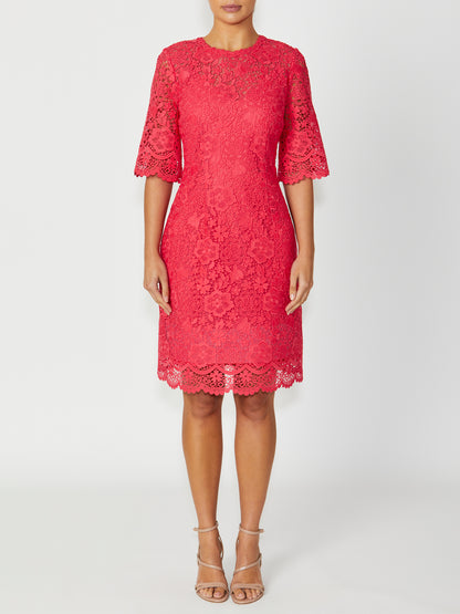 Women's Lace High Neck Dress in Orange | Madeline