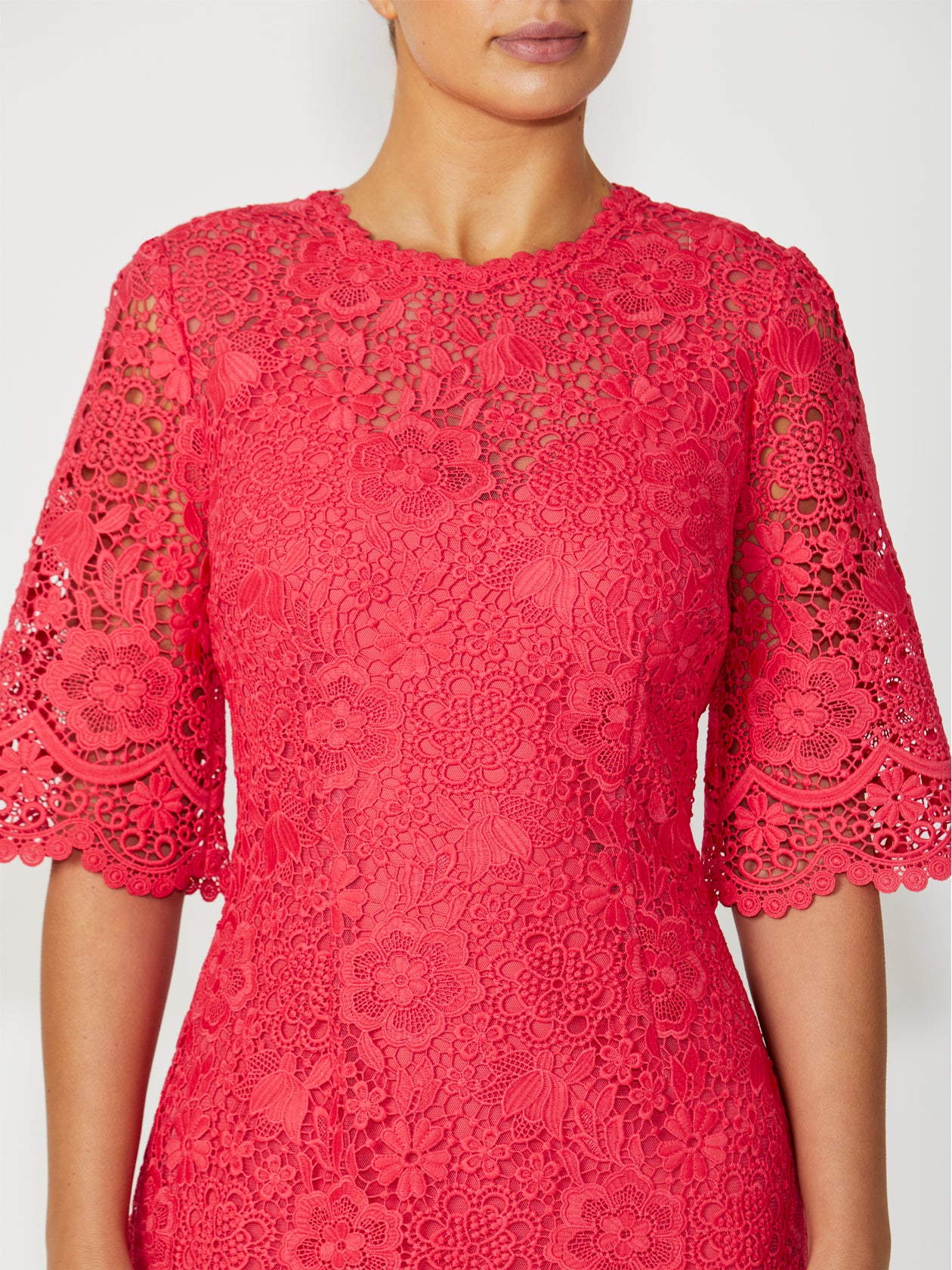 Women's Lace High Neck Dress in Orange | Madeline