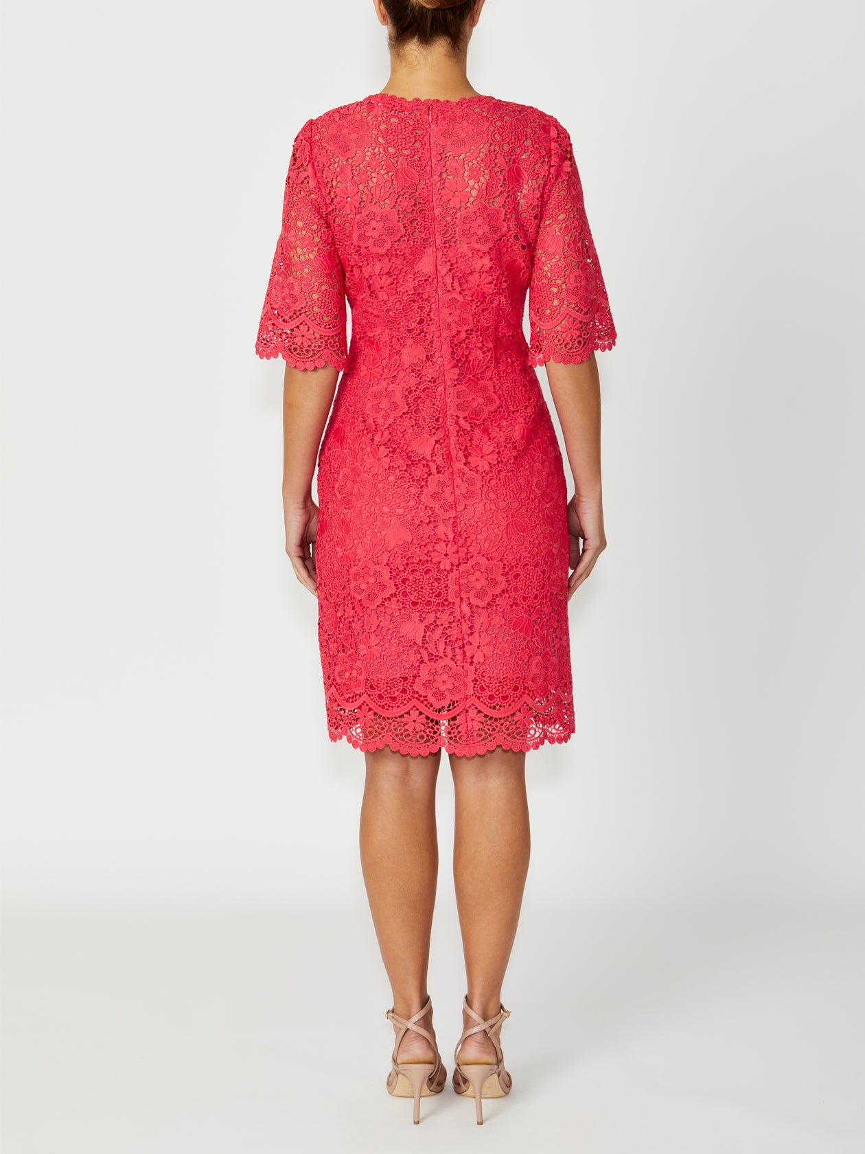 Women's Lace High Neck Dress in Orange | Madeline