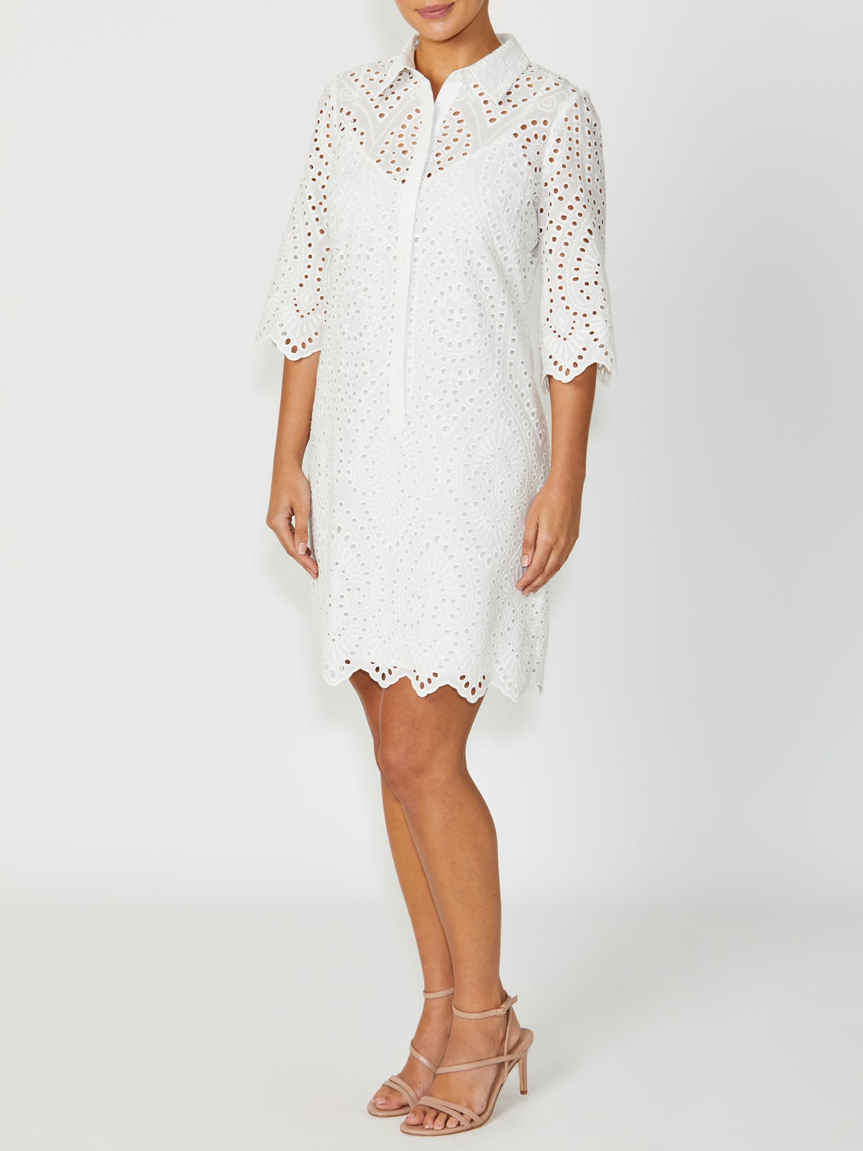 Women's Lace Shirtdress Dress in Ivory | Eva