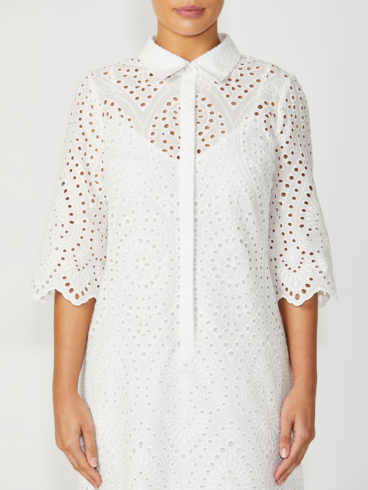 Women's Lace Shirtdress Dress in Ivory | Eva