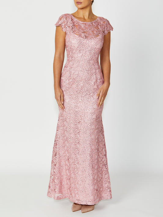 Women's Sequin Lace Floor Length Gown in Pink | Millicent