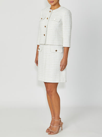 Women's Tweed Cropped Jacket in ivory | Tabitha