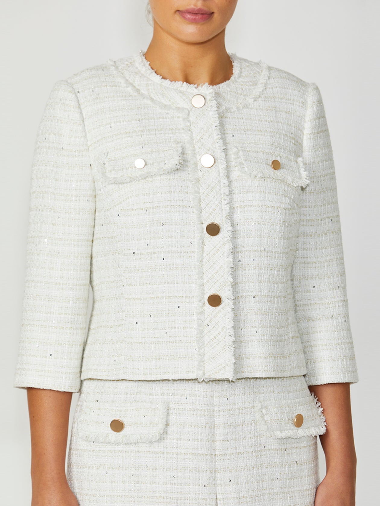 Women's Tweed Cropped Jacket in ivory | Tabitha