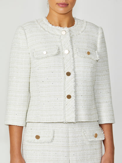 Women's Tweed Cropped Jacket in ivory | Tabitha