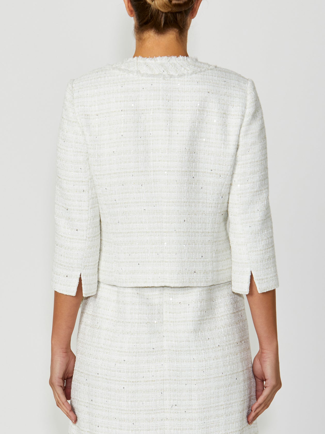 Women's Tweed Cropped Jacket in ivory | Tabitha