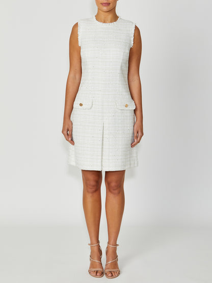 Women's Tweed Easy Fit Dress in Ivory | Peggy