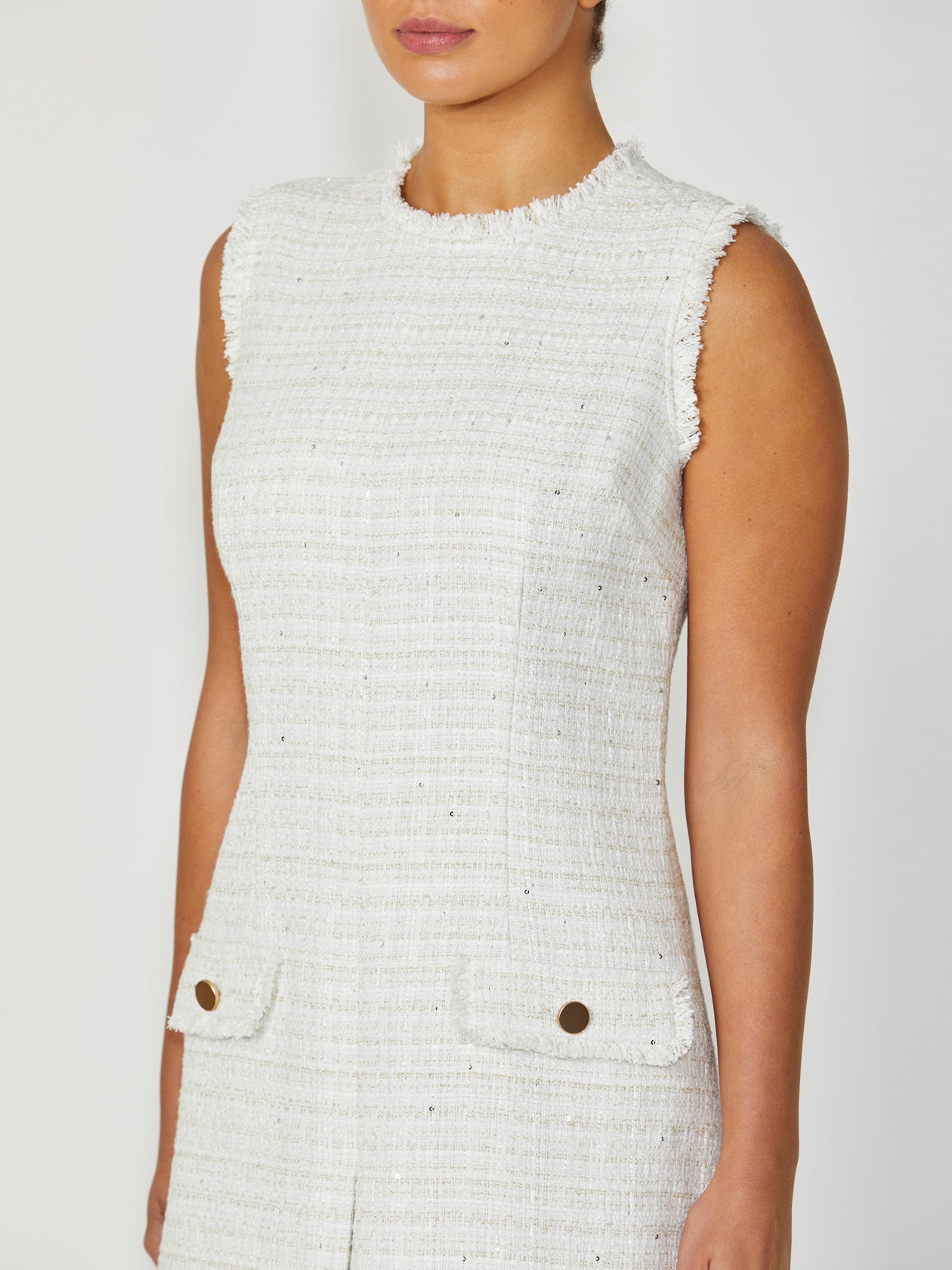 Women's Tweed Easy Fit Dress in Ivory | Peggy