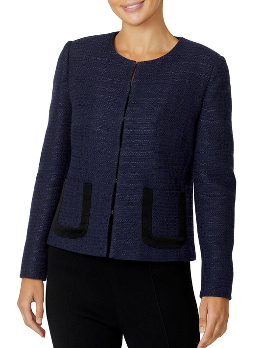 Women's Tweed Easy Fit Jacket in Navy | Alison