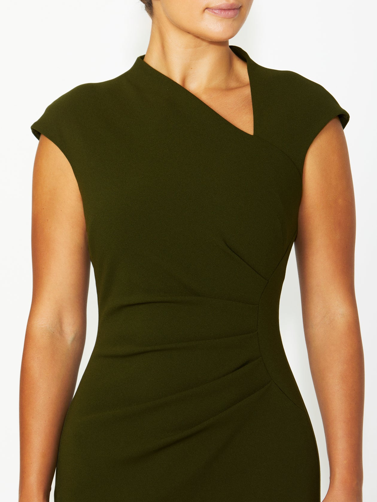 Women's Crepe Asymmetrical Dress in Green | Selene